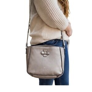Kate Spade | Talia Leather ZipTop Crossbody Bag, Soft Taupe Grey, clover bow acc